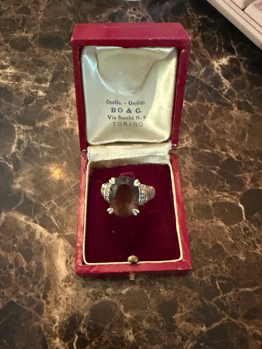 Size 8 Judith Ripka Brown Gemstone Cocktail Ring in Silver Setting